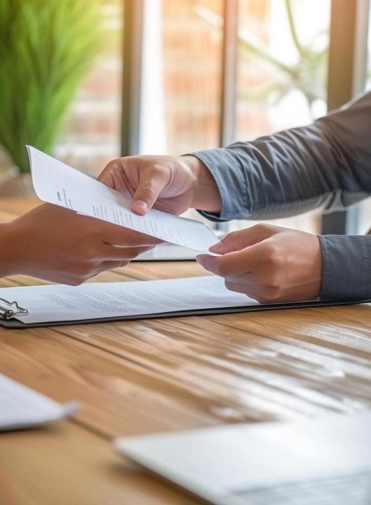 Entrega y revisión de un contrato laboral en Bego Asesores, Pontecesures.